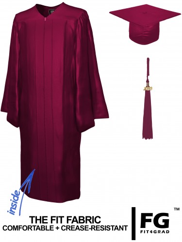 Shiny Bachelor Academic Cap, Gown & Tassel maroon-red