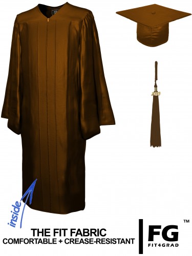 Shiny Bachelor Academic Cap, Gown & Tassel brown