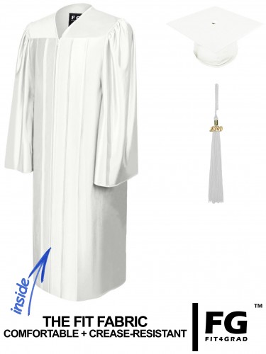 Shiny Bachelor Academic Cap, Gown & Tassel white