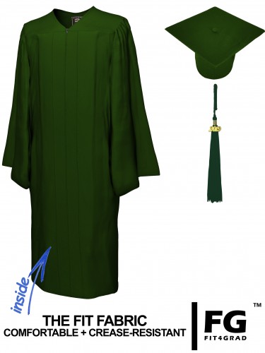 Matte Bachelor Academic Cap, Gown & Tassel forest green