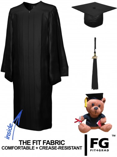 Shiny Bachelor Academic Cap, Gown & Tassel black